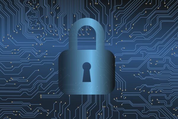 A padlock over a circuit board, representing computer security