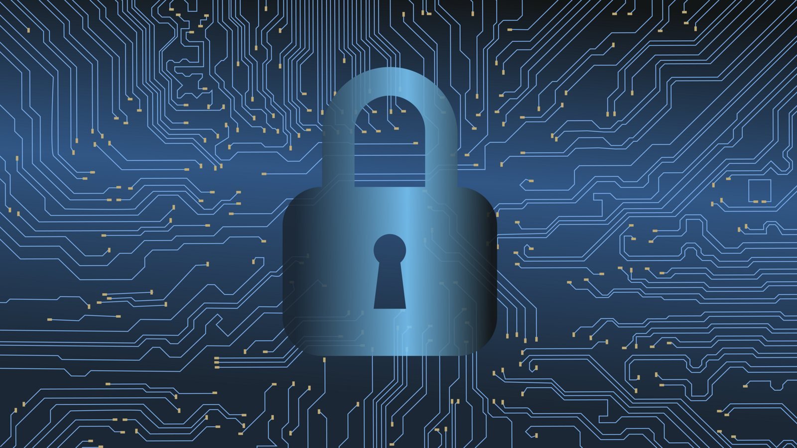 A padlock over a circuit board, representing computer security