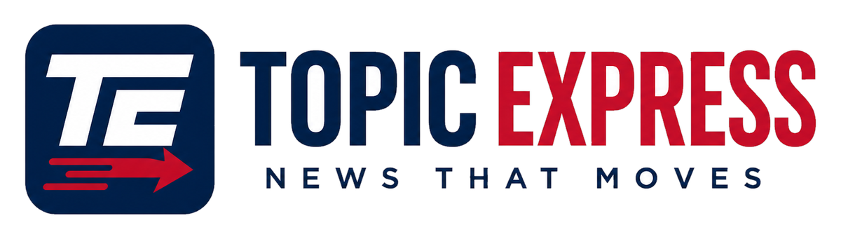 Topic Express logo: TE monogram badge with the wordmark Topic Express and the tagline News That Moves