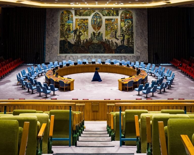 US France UN Security Council walkout: Empty United Nations Security Council chamber at UN Headquarters in New York